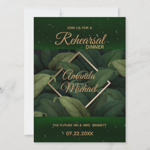 Tarjeta de cena de ensayo de hojas verdes oscuras
