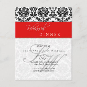 Tarjeta de cena de ensayo de monograma Damask en r