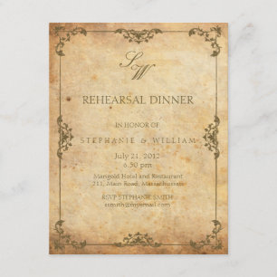 Tarjeta de cena de ensayo de monograma floral vint