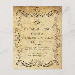 Tarjeta de cena de ensayo de monograma victoriano 
