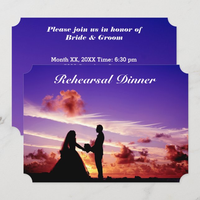 Tarjeta de cena de ensayo de novia y novio al atar (Anverso / Reverso)