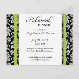 Tarjeta de cena de ensayo Lime Green Damask