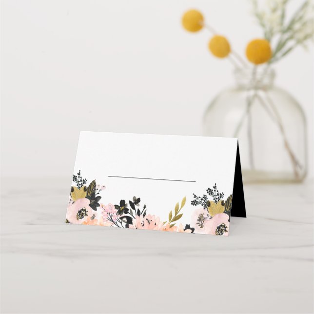 Tarjeta de cena de ensayo rosa, negro y oro (Anverso)
