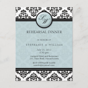 Tarjeta de cena de ensayo Tiffany Damask Monogram