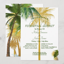 Tarjeta de cena para ensayo de bodas de palmeras