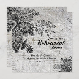 Tarjeta de cena para ensayo de flores negras/grise