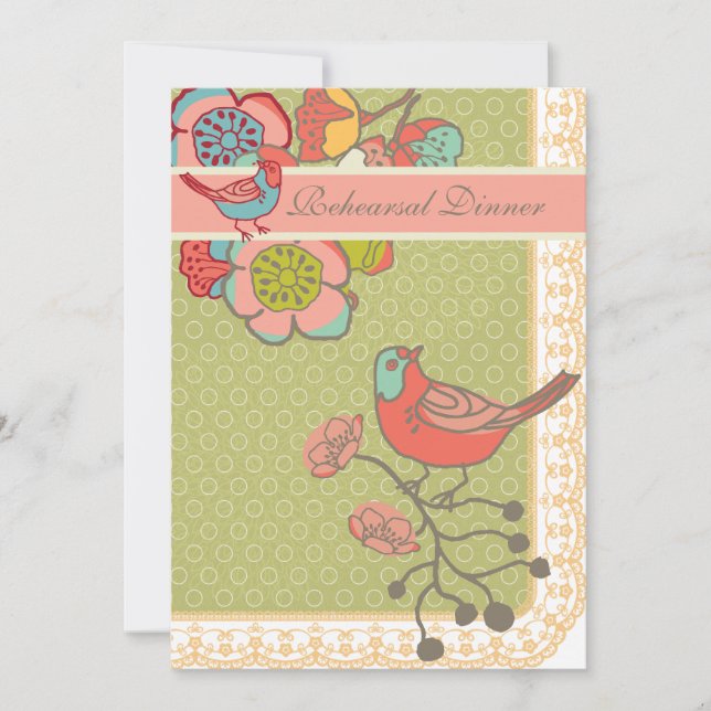 Tarjeta de cena para ensayo de las aves del Boda W (Anverso)