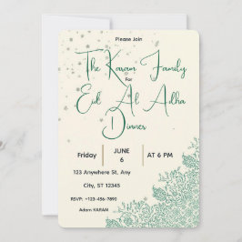 Tarjeta de cena verde menta de Eid Al Adha