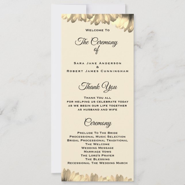 Tarjeta de ceremonia de Boda de estilo de país (Anverso)