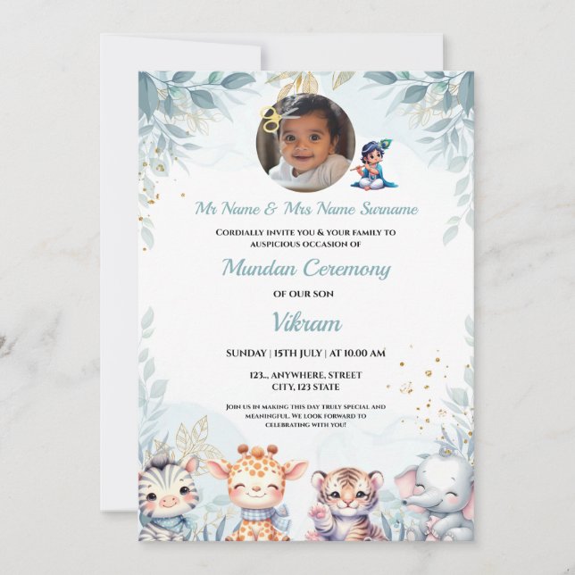 Tarjeta de ceremonia de corte de pelo india, invit (Anverso)
