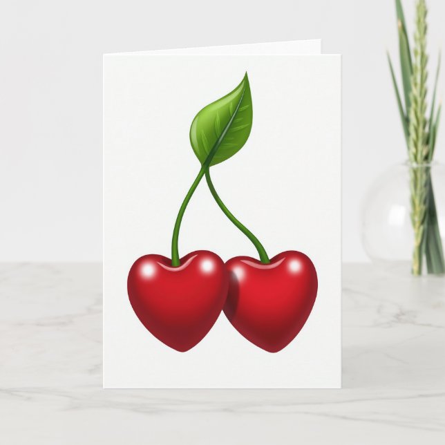 Tarjeta de Cereza de Corazón Simple (Anverso)