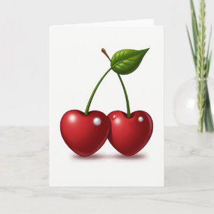 Tarjeta de Cerezas de Corazón Simple