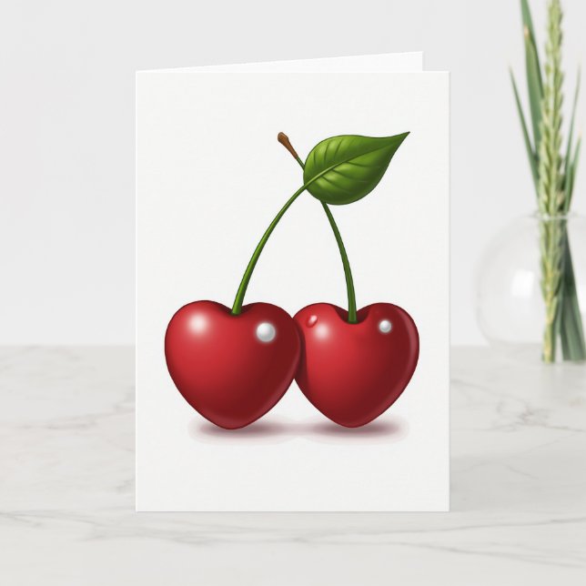 Tarjeta de Cerezas de Corazón Simple (Anverso)