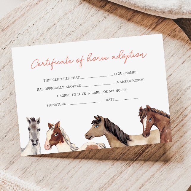 Tarjeta de certificado de adopción de caballo (Subido por el creador)