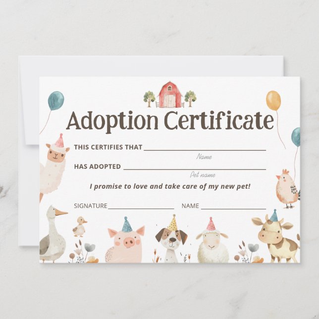 Tarjeta de certificado de adopción de Fiesta de an (Anverso)