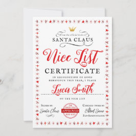 Tarjeta de certificado de Navidades de lista de Ni