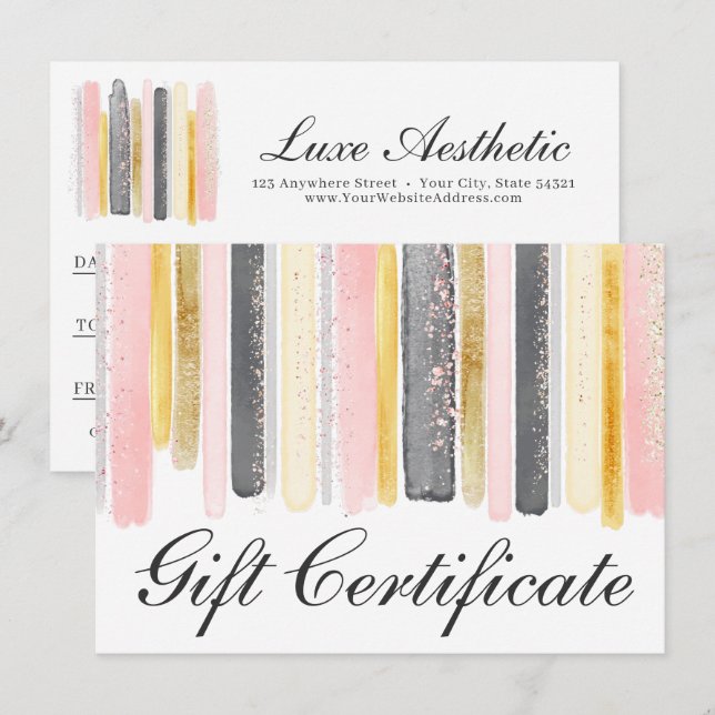 Tarjeta de certificado de regalo chic rosa y dorad (Anverso / Reverso)
