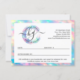 Tarjeta de certificado de regalo con el logotipo d