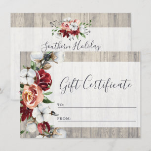 Tarjeta de certificado de regalo de algodón para e