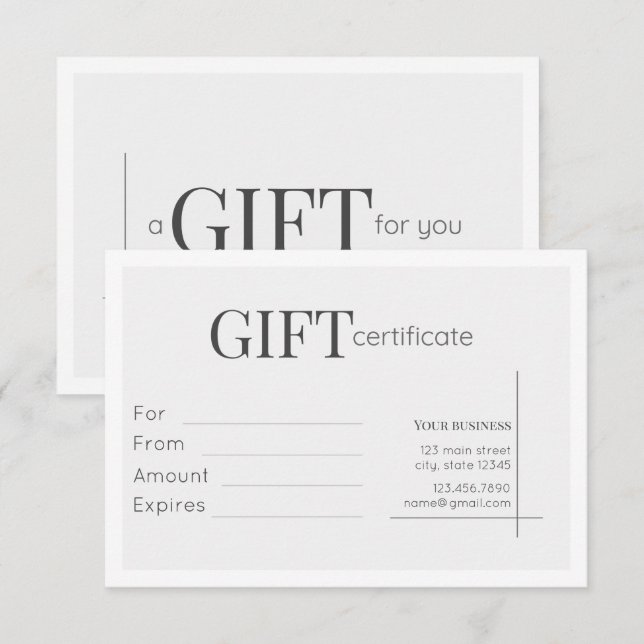 Tarjeta de certificado de regalo de empresa blanca (Anverso / Reverso)