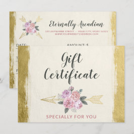 Tarjeta de certificado de regalo de flor floral bo