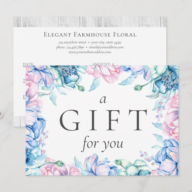 Tarjeta de certificado de regalo de floral de colo (Anverso / Reverso)