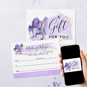 Tarjeta de certificado de regalo de oro y cristale