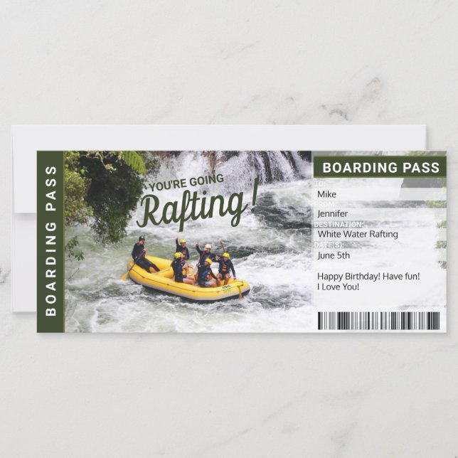 Tarjeta de Certificado de Regalo de Paseo en Balsa (Anverso)