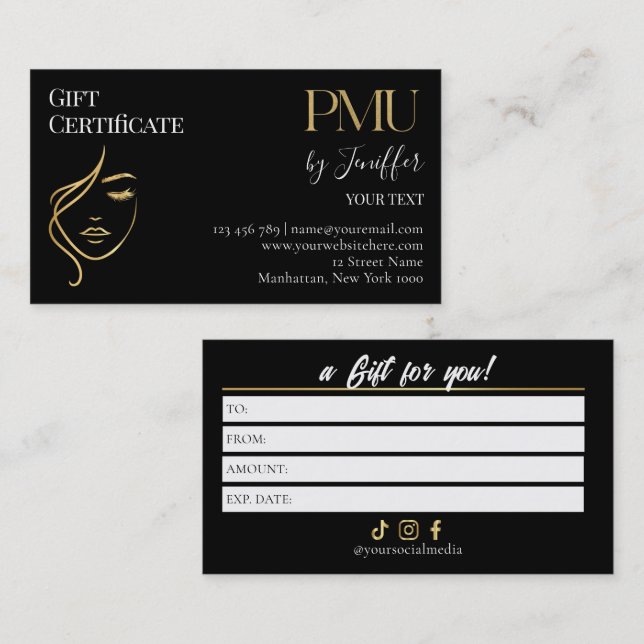 Tarjeta de certificado de regalo de PMU negro y do (Anverso / Reverso)