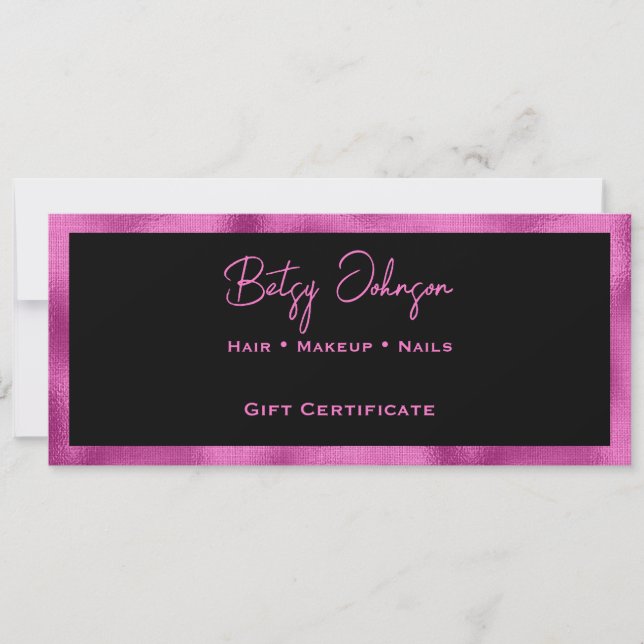 Tarjeta de certificado de regalo de Relieve metali (Anverso)