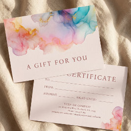 Tarjeta de certificado de regalo de tinta alcohóli