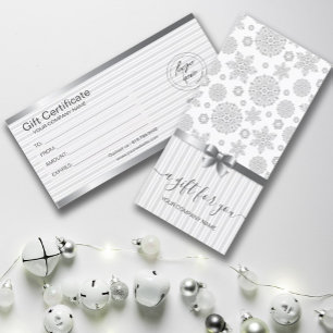 tarjeta de certificado de regalo faux Silver Snowf