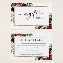 Tarjeta de certificado de regalo floral de moda Bo