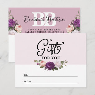 Tarjeta de certificado de regalo floral en polvo e