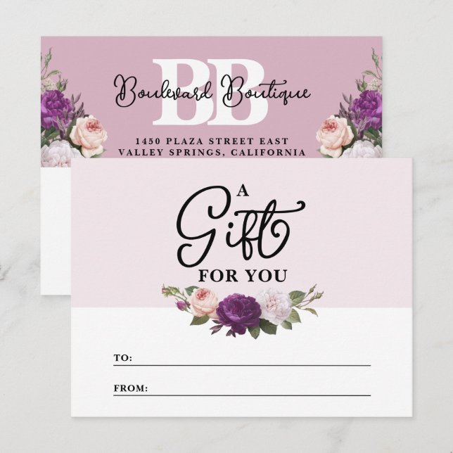 Tarjeta de certificado de regalo floral en polvo e (Anverso / Reverso)
