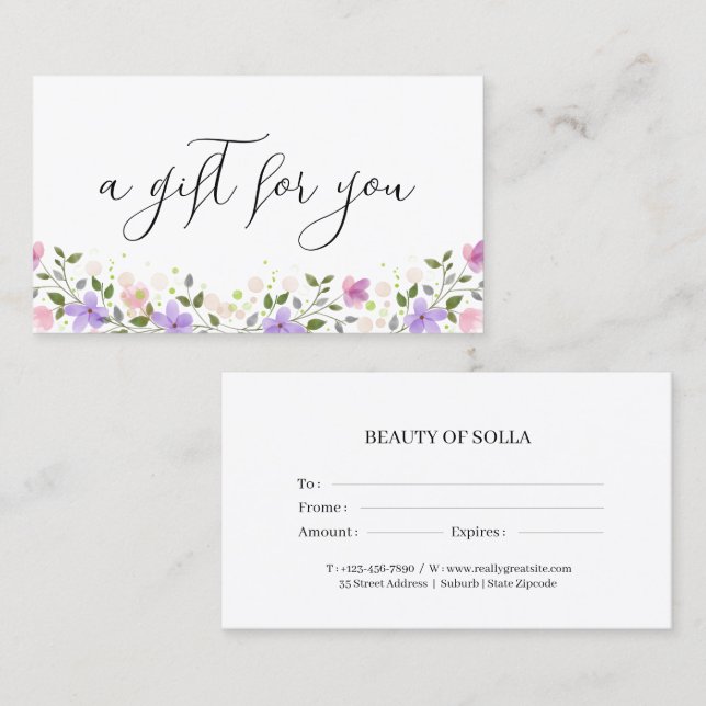 Tarjeta de certificado de regalo floral para peque (Anverso / Reverso)