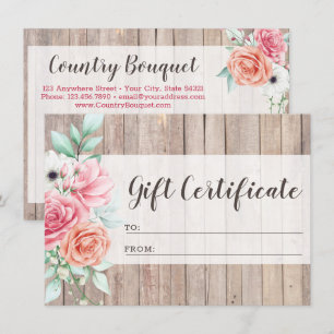 Tarjeta de certificado de regalo floral rústico de