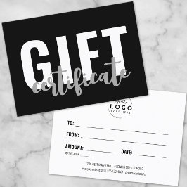 Tarjeta de certificado de regalo negro de guión mo
