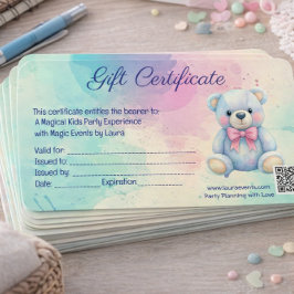 Tarjeta de certificado de regalo para fiesta de ni