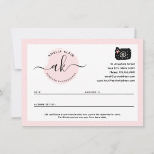Tarjeta de certificado de regalo para fotógrafo Mi