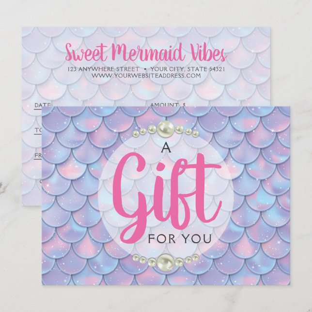 Tarjeta de certificado de regalo para Mermaid Tail (Anverso / Reverso)