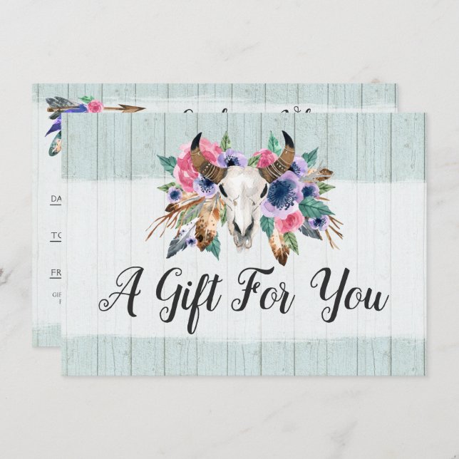 Tarjeta de certificado de regalo Rustic Floral Cow (Anverso / Reverso)