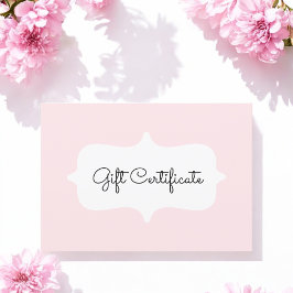 Tarjeta de certificado de regalo simple rosa