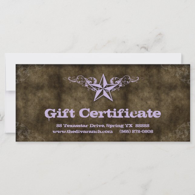 Tarjeta de certificado de regalo Star de Texas Hot (Anverso)