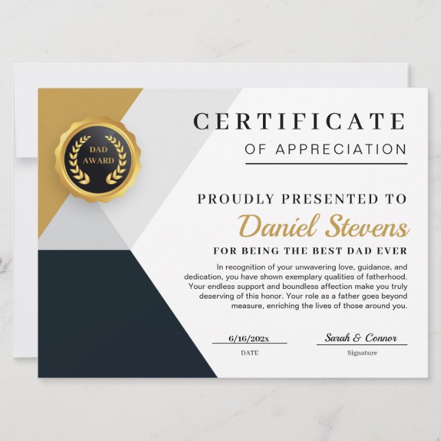 Tarjeta de Certificado Elegante para el Día del Pa (Anverso)