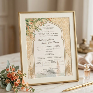 Tarjeta de certificado islámico Nikah Masjid Nabaw