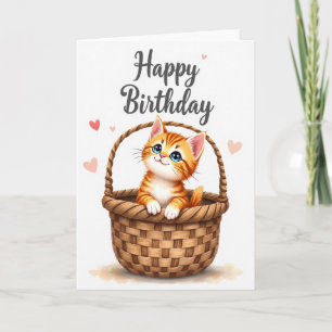 Tarjeta de cesta de gatito dulce