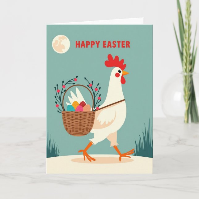 Tarjeta de cesta de huevos de ave festiva (Anverso)