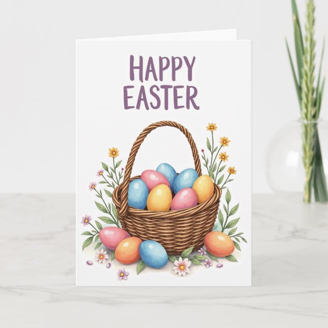 Tarjeta de Cesta de Huevos de Pascua de Primavera (Anverso)