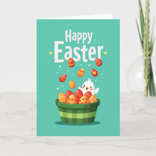 Tarjeta de cesta de huevos de primavera feliz